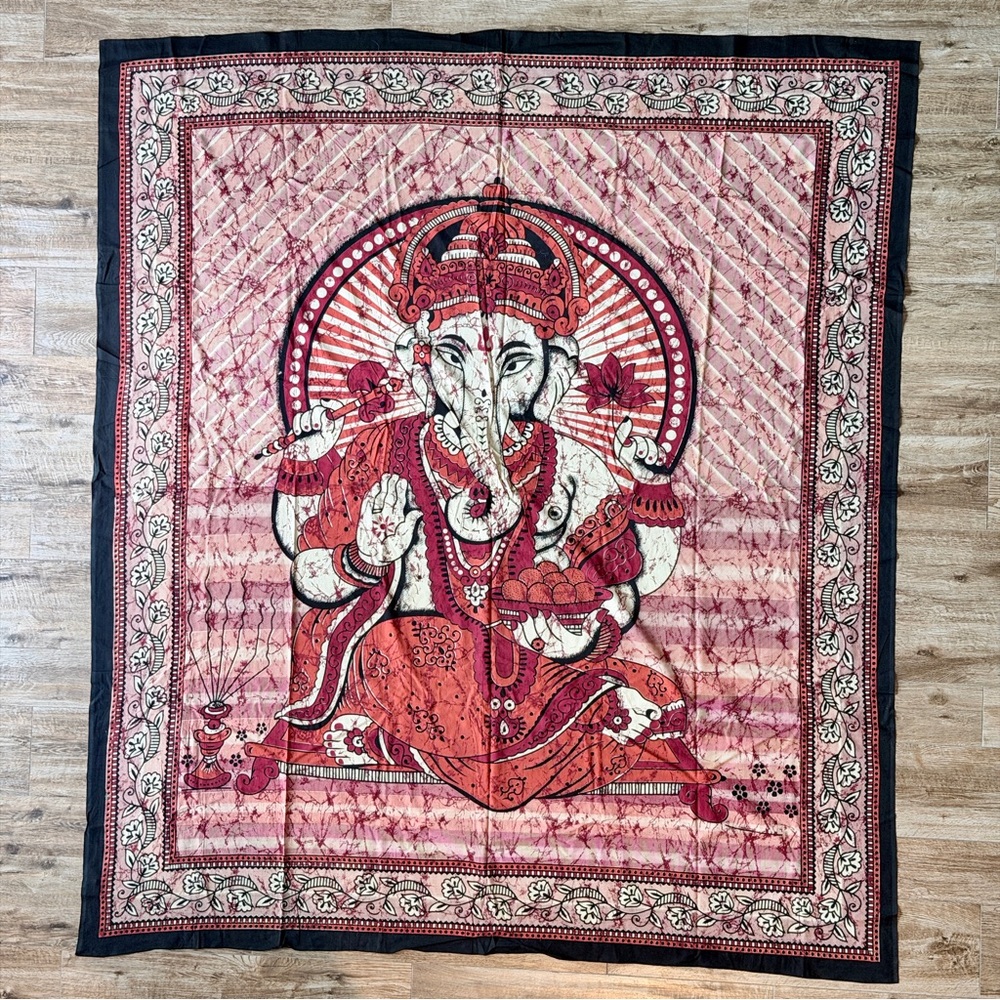 Earthbound Trading Co Intricate Red and Black Elephant Wall Tapestry